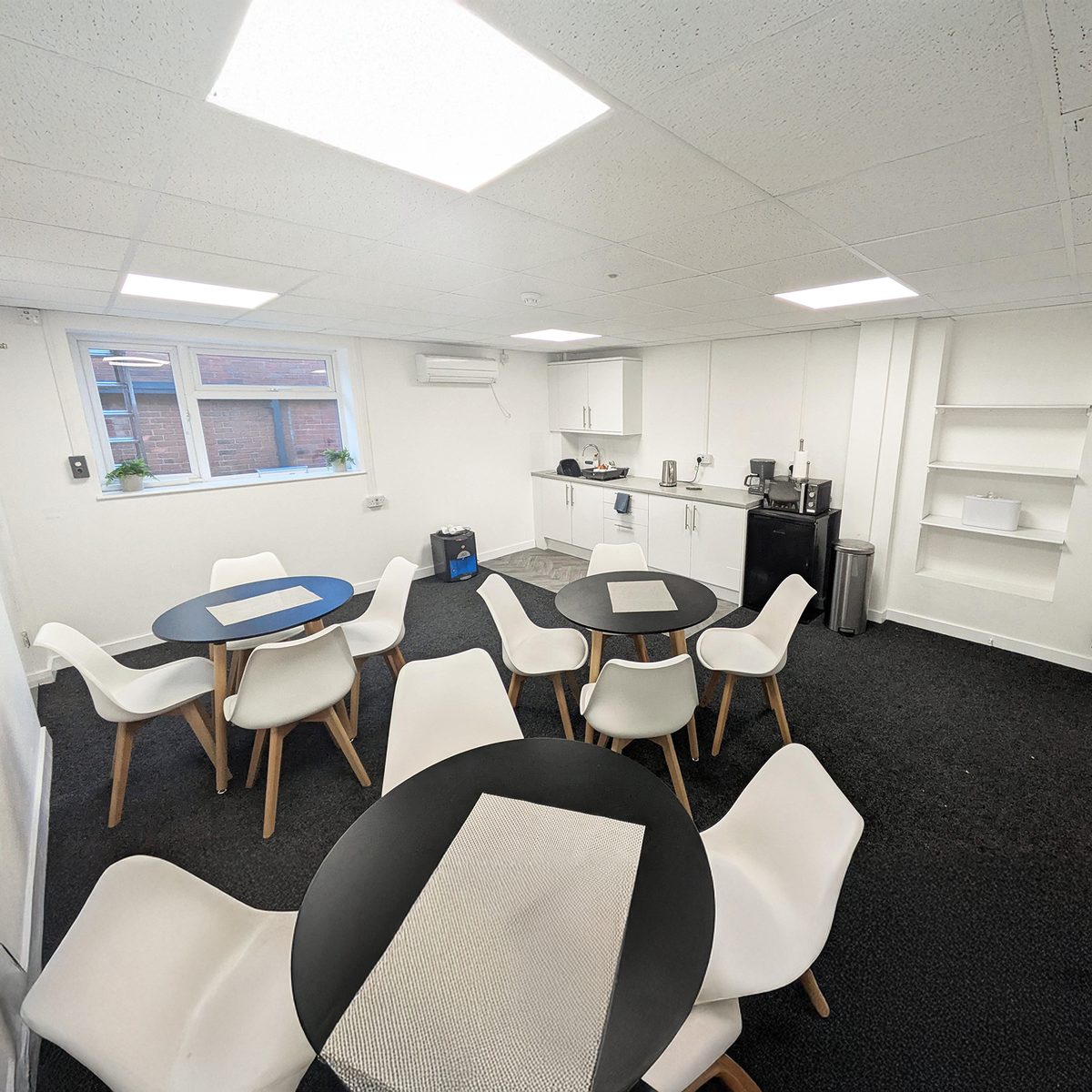 Shared kitchen area at TheWorkstore offices — filtered and boiling water tap