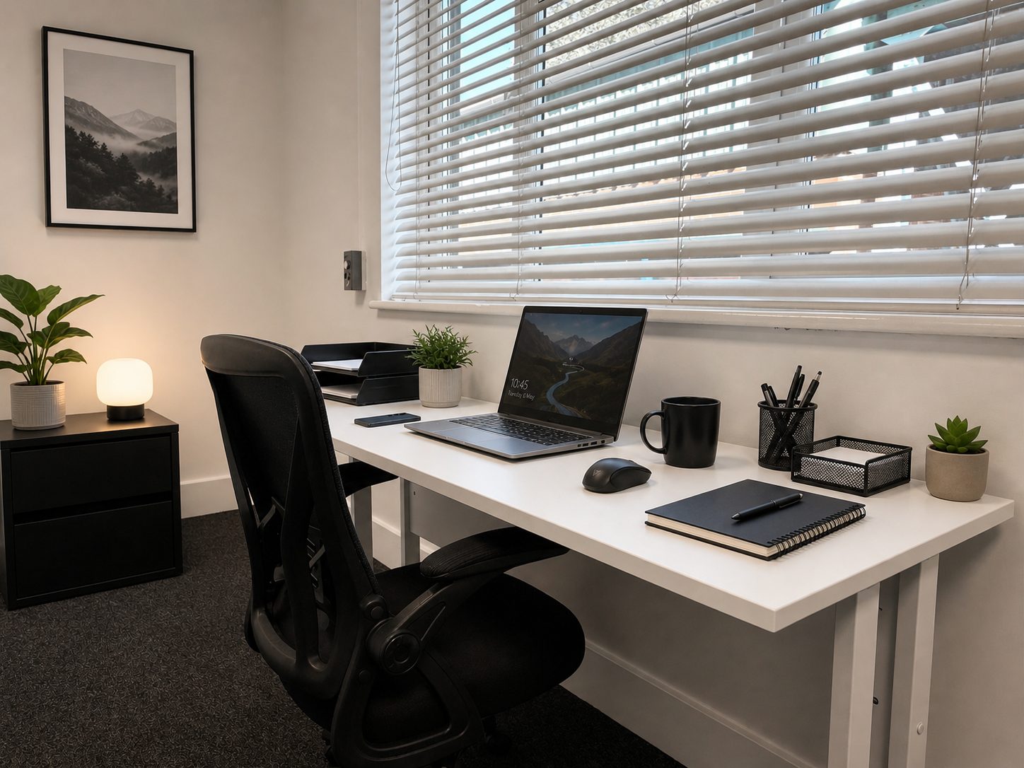A private serviced office at TheWorkstore, corner desk with natural light
